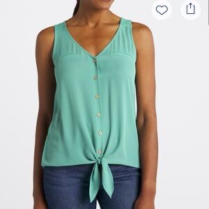 Fortune + Ivy, Bendry mixed material tie front blouse